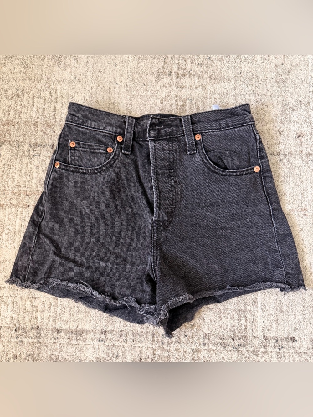 Levi's Black High-Rise Frayed Hem Denim Shorts